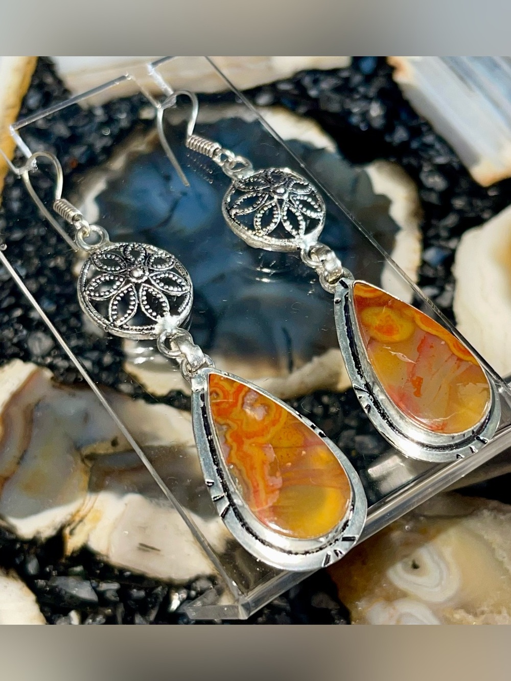 Lake Superior Agate Earrings 2 7/8”